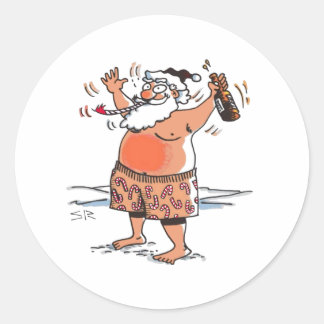 Drunk Santa large round stickers