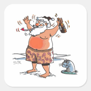 Drunk Santa large square stickers