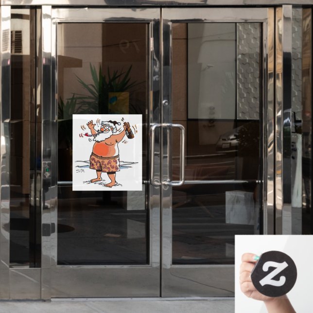 Drunk Santa large window cling front stick (Office Door)