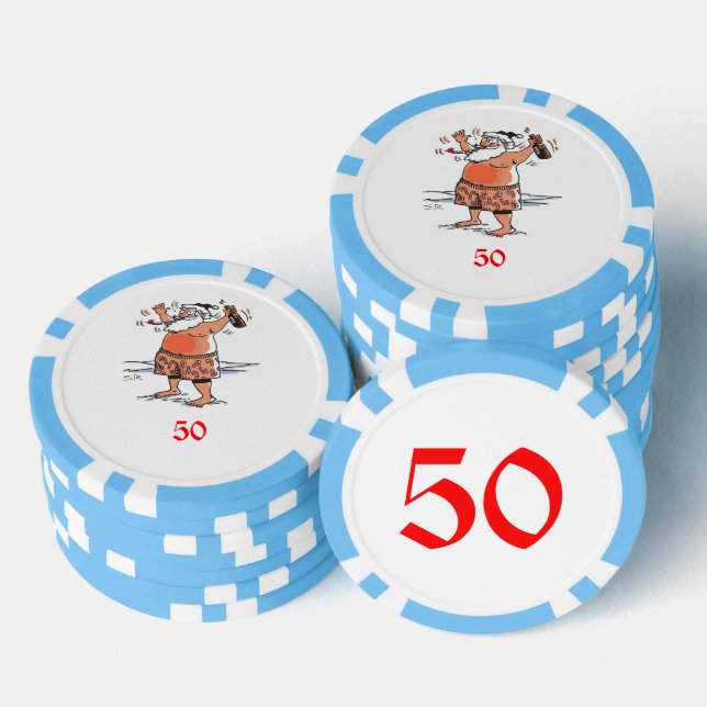Drunk Santa light blue 50 striped poker chip (Stack)