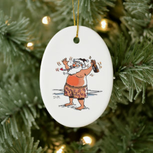 Drunk Santa oval ceramic ornament