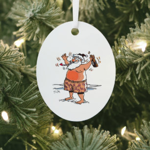 Drunk Santa oval metal ornament