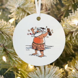 Drunk Santa round metal ornament