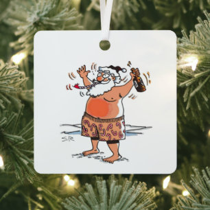 Drunk Santa square metal ornament