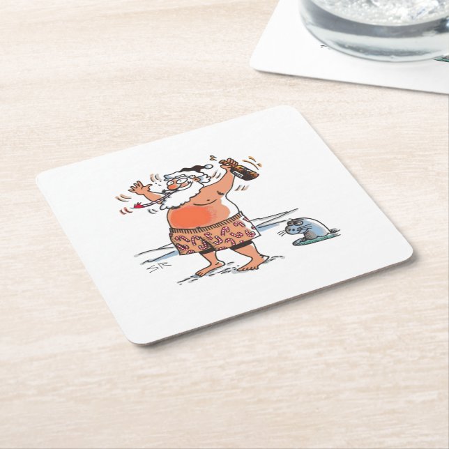 Drunk Santa w seal paper coasters (Angled)
