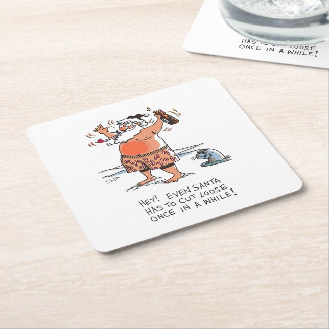 Drunk Santa w text paper coasters (Angled)