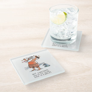Drunk Santa white glass coaster