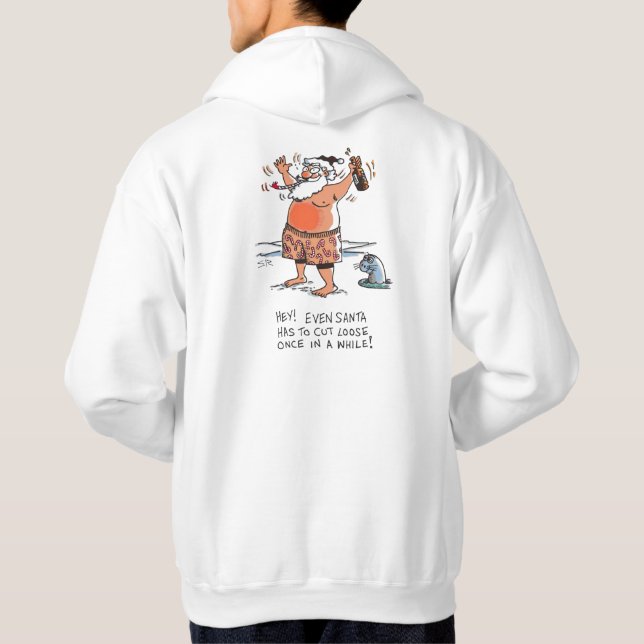 Drunk Santa white hooded sweatshirt back (Back)