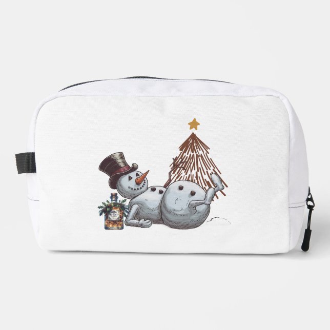 Drunk snowman with a bottle of whiskey. dopp kit (Front)