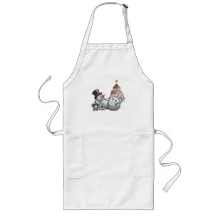 Drunk snowman with a bottle of whiskey. long apron