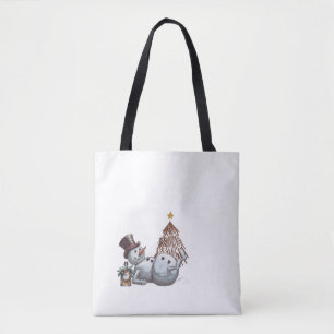 Drunk snowman with a bottle of whiskey. tote bag