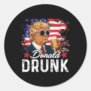 Drunk Trump Drink Beer 4th Of July American Flag Classic Round Sticker