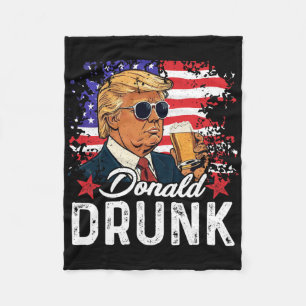 Drunk Trump Drink Beer 4th Of July American Flag  Fleece Blanket