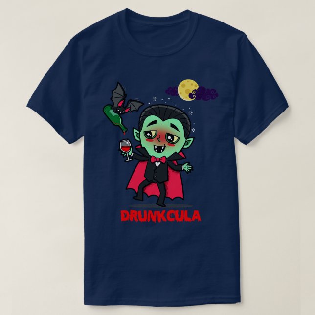 Drunkcula Funny Cute Drunk Dracula Vampire Hallowe T-Shirt (Design Front)