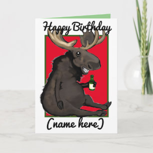 Drunken Moose Cartoon Personalized Birthday Card