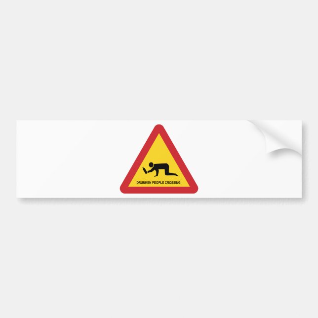 DRUNKEN PEOPLE CROSSING TRAFFIC SIGN BUMPER STICKER (Front)