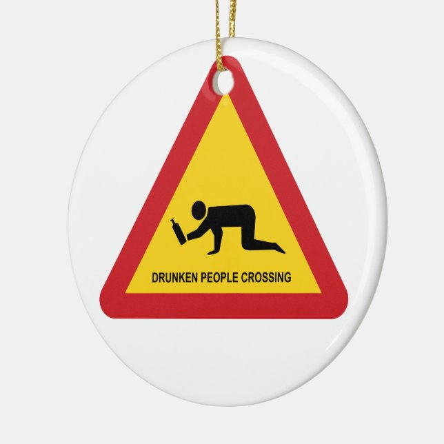 DRUNKEN PEOPLE CROSSING TRAFFIC SIGN CERAMIC ORNAMENT (Left)