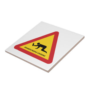 DRUNKEN PEOPLE CROSSING TRAFFIC SIGN CERAMIC TILE