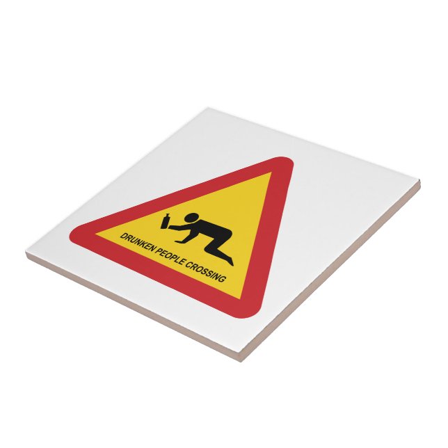 DRUNKEN PEOPLE CROSSING TRAFFIC SIGN CERAMIC TILE (Side)