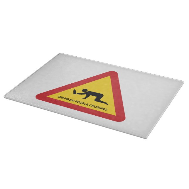 DRUNKEN PEOPLE CROSSING TRAFFIC SIGN CUTTING BOARD (Corner)