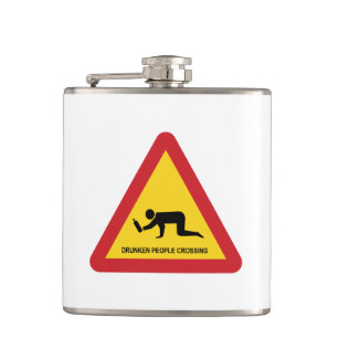 DRUNKEN PEOPLE CROSSING TRAFFIC SIGN HIP FLASK