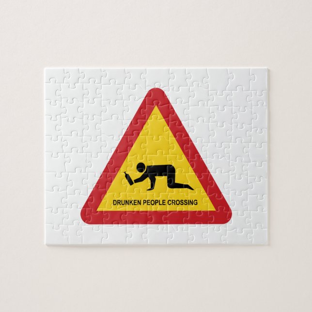 DRUNKEN PEOPLE CROSSING TRAFFIC SIGN JIGSAW PUZZLE (Horizontal)