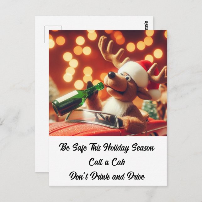 Drunken Reindeer Christmas Don't Drink and Drive Postcard (Front/Back)