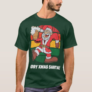 Drunken Santa Claus Retro Vintage Sunset Happy Hol T-Shirt