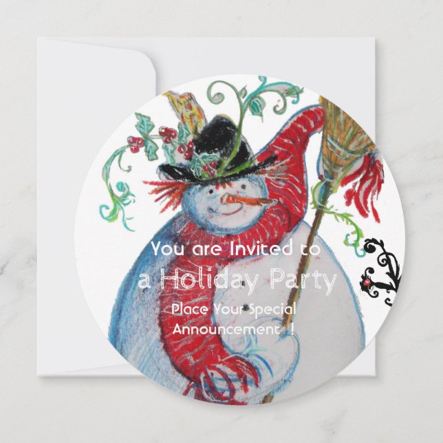 DRUNKEN SNOWMAN WITH BIRDS WINTER HOLIDAY PARTY INVITATION (Back)