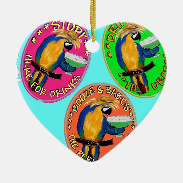 DRUNKIN PARROTS CERAMIC TREE DECORATION (Front)