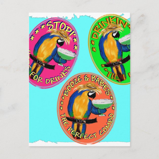 DRUNKIN PARROTS POSTCARD (Front)