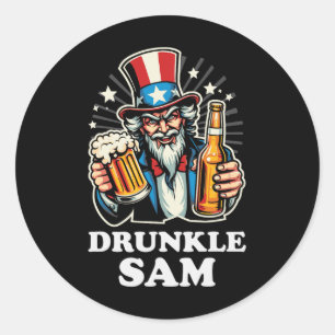 Drunkle Sam Funny 4th Of July Uncle Sam With Beer  Classic Round Sticker