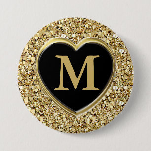 Druzy crystal monogram - metallic gold 7.5 cm round badge