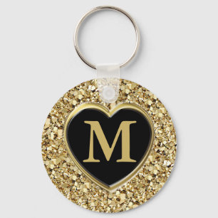 Druzy crystal monogram - metallic gold key ring
