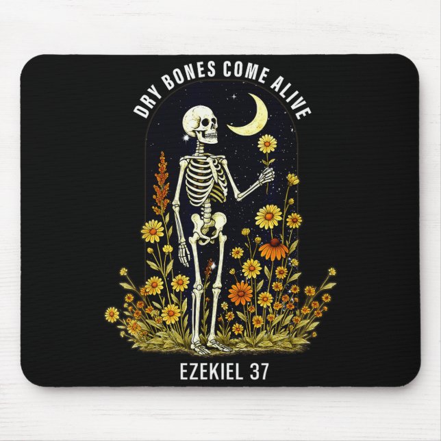 Dry Bones Come Alive Funny Skeleton Floral Christi Mouse Pad (Front)
