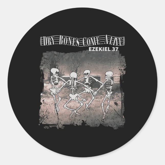 Dry Bones Come Alive Skeleton Dancing Halloween  Classic Round Sticker (Front)
