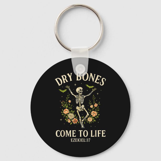 Dry Bones Come To Life Dancing Floral Skeleton _1  Key Ring (Front)
