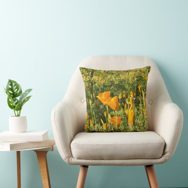 Dry Brush Effect on California Poppy Photograph Cushion (Chair)