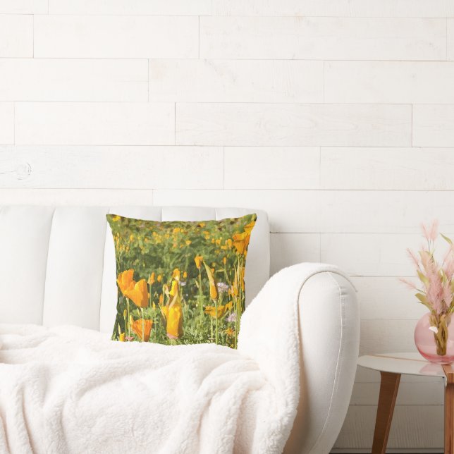 Dry Brush Effect on California Poppy Photograph Cushion (Couch)