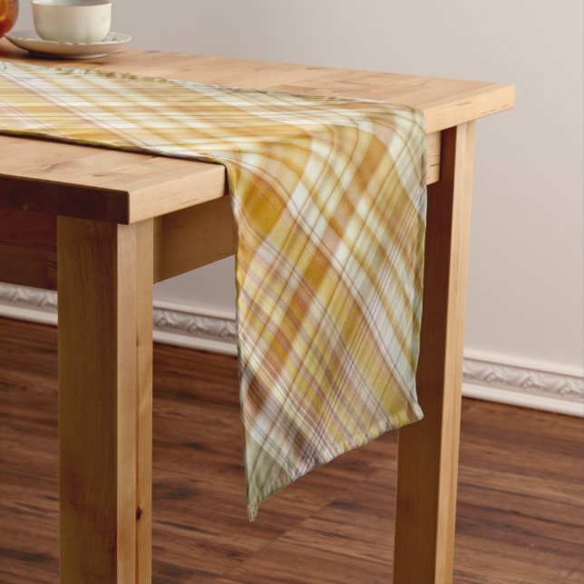 Dry Corn Yellow and Olive Green Plaid Short Table Runner (In Situ)