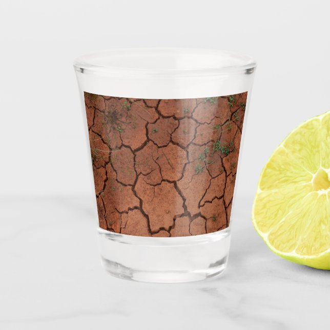 dry, cracked ground shot glass (Front)