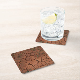 dry, cracked ground square paper coaster