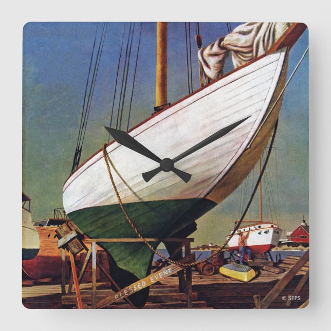 Dry Dock by John Atherton Square Wall Clock (Front)