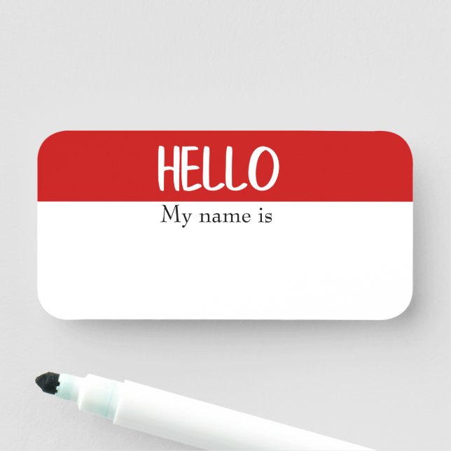 Dry Erase Hello Customisable Reusable Modern Name Tag (In Situ)