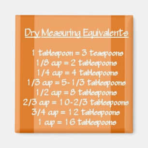 Dry Measuring Equivalents Orange Magnet