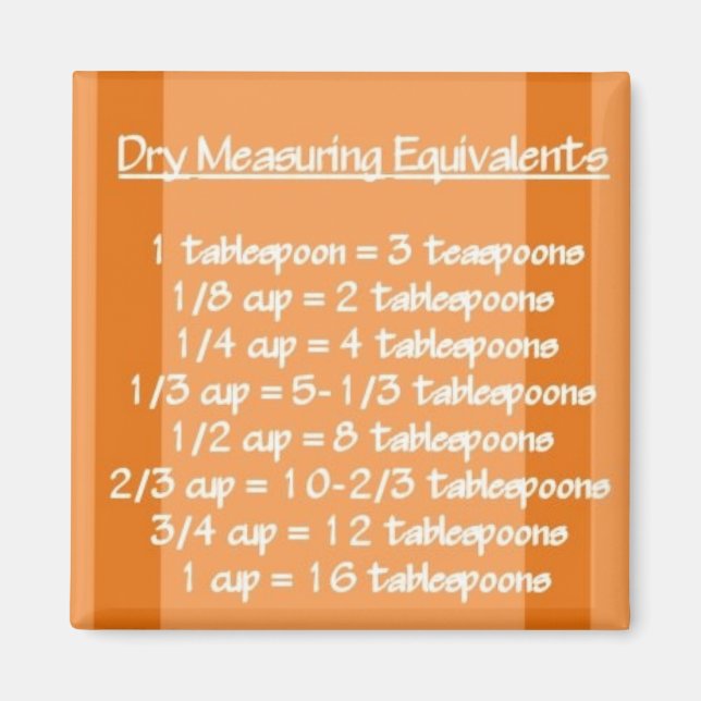 Dry Measuring Equivalents Orange Magnet (Front)