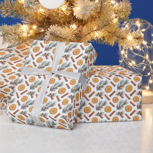 Dry Oranges Cinnamon Sticks Fir Branches Wrapping Paper