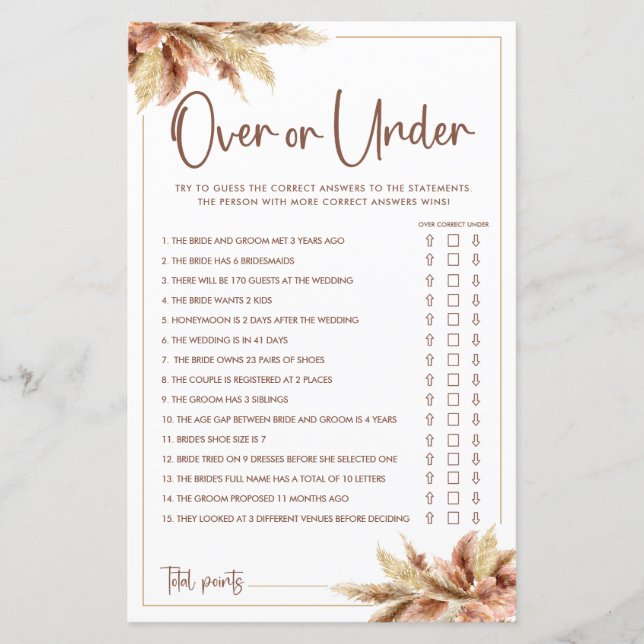 Dry Pampas Grass | Over And Under Game Card (Front)