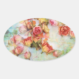 Dry roses vintage design oval sticker
