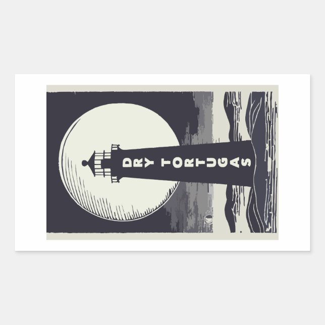 Dry Tortugas Florida Lighthouse Moon Rectangular Sticker (Front)